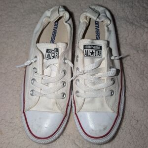 Converse Slip On White Sneakers with Red Trim